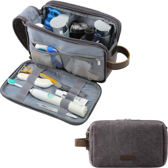 Toiletry Bag for Men, Canvas Travel Toiletry Organizer Dopp Kit Water-resistant - Picture 1 of 6